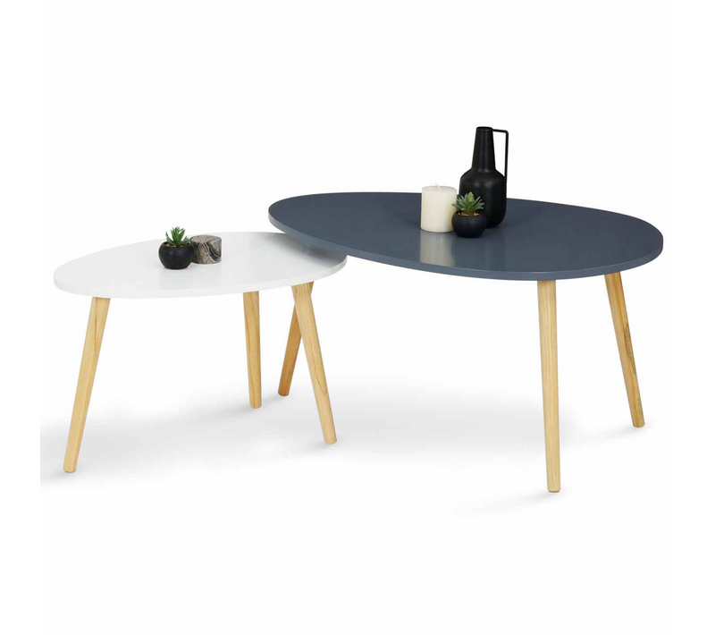 Lot De 2 Tables Basses Gigognes Gaia Laquées Blanc Gris Scandinave