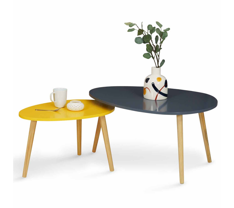 Lot De 2 Tables Basses Gigognes Gaia Laquées Gris Jaune Scandinave