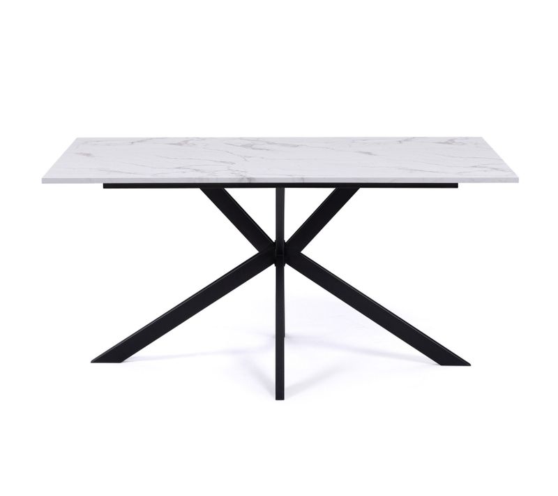 Table à Manger Rectangle Alix 8 Personnes Pied Araignée Noir Et Plateau Effet Marbre Blanc Alaska 16