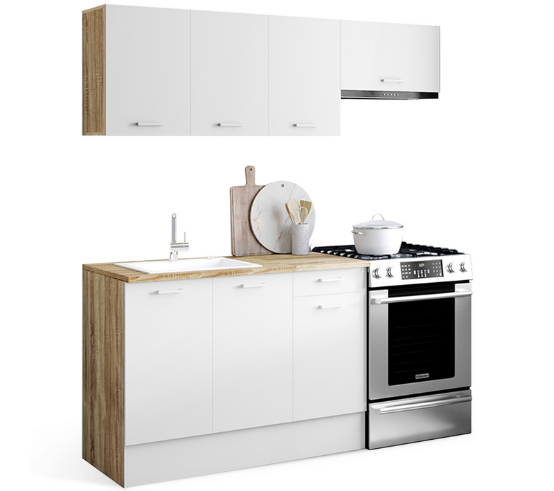 Cuisine Complète 180 Cm Subtil Avec Plan De Travail 5 éléments Bois Et Blanc