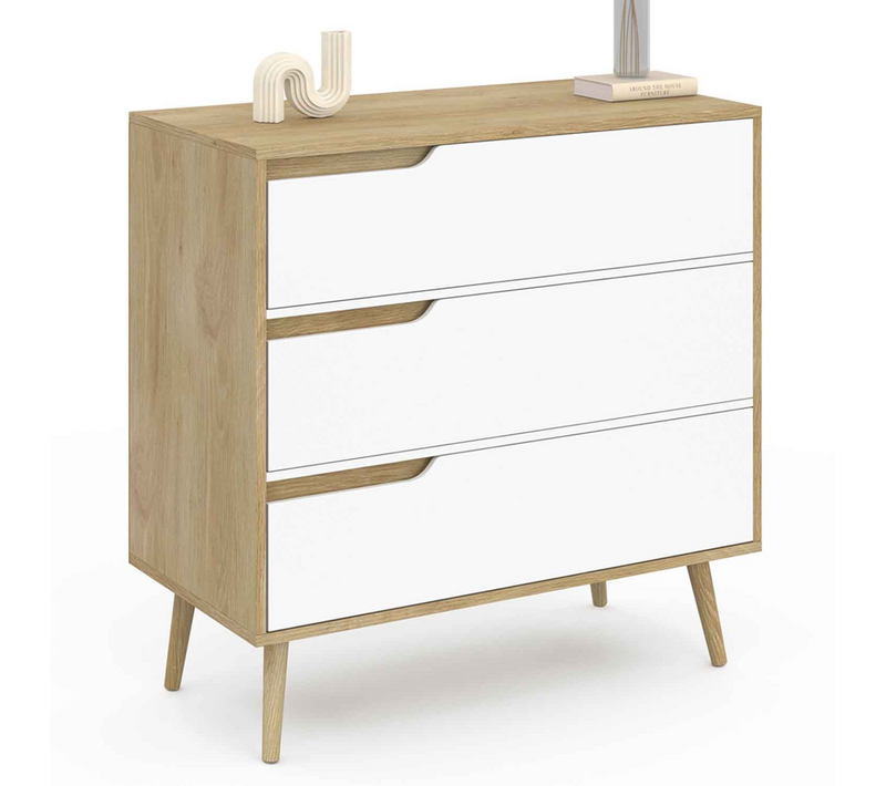 Commode 3 Tiroirs Helsinki 80 Cm Scandinave Bois Et Blanc