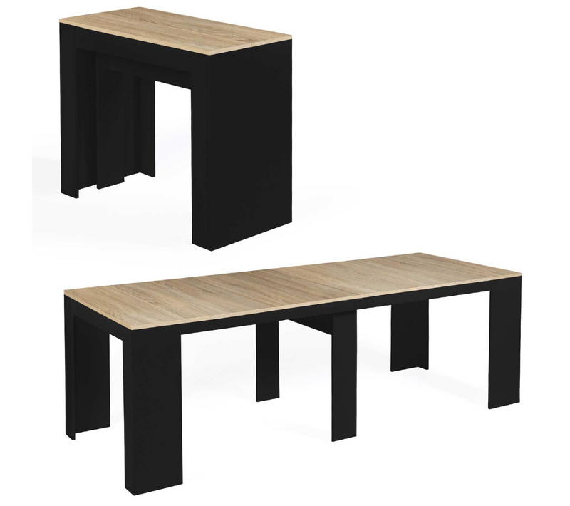 Table Console Extensible Orlando 10 Personnes 235 Cm Bois Noir Et Façon Hêtre