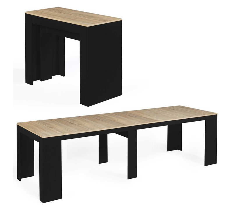 Table Console Extensible Orlando 14 Personnes 300 Cm Bois Noir Et Façon Hêtre