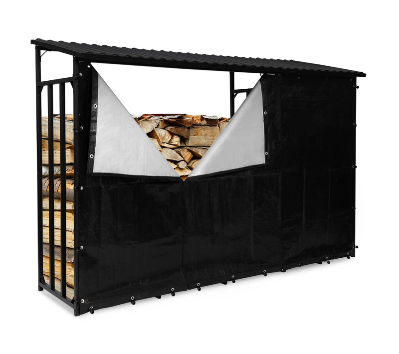 Abri De Stockage En Acier Galvanisé Pour Bûches L. 274 Cm Avec Housse De Protection