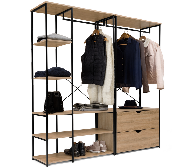 Dressing Modulable Double Penderie Étagères Et 2 Tiroirs Detroit Design Industriel