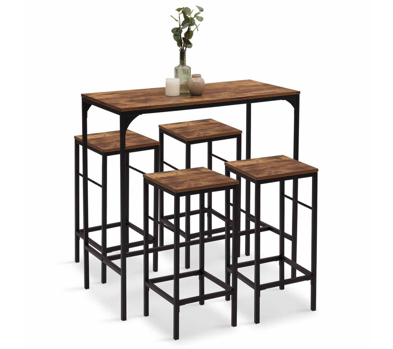 Ensemble Table Haute De Bar Dayton 100 Cm Et 4 Chaises De Bar Effet Vieilli Design Industriel