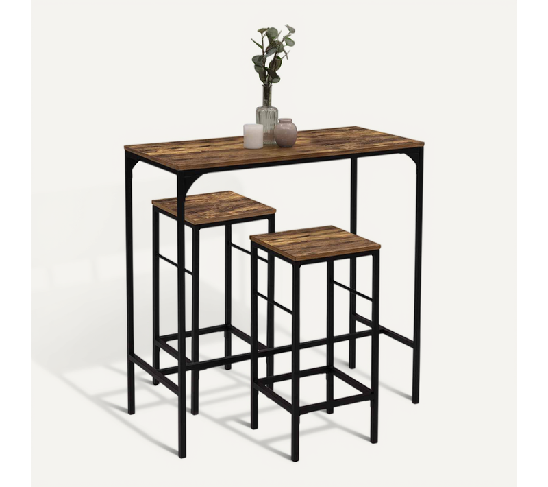 Ensemble Table Haute De Bar Dayton 95 Cm Et 2 Tabourets Effet Vieilli Design Industriel