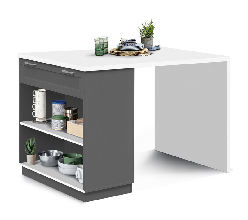 Ilot Central Mange-debout 4 Personnes Vito 130 Cm Gris Et Plateau Blanc