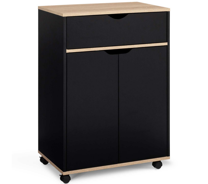 Desserte De Cuisine Cosy Placard Avec Tiroir Bois Noir Et Plateaux Façon Hêtre L.60 Cm