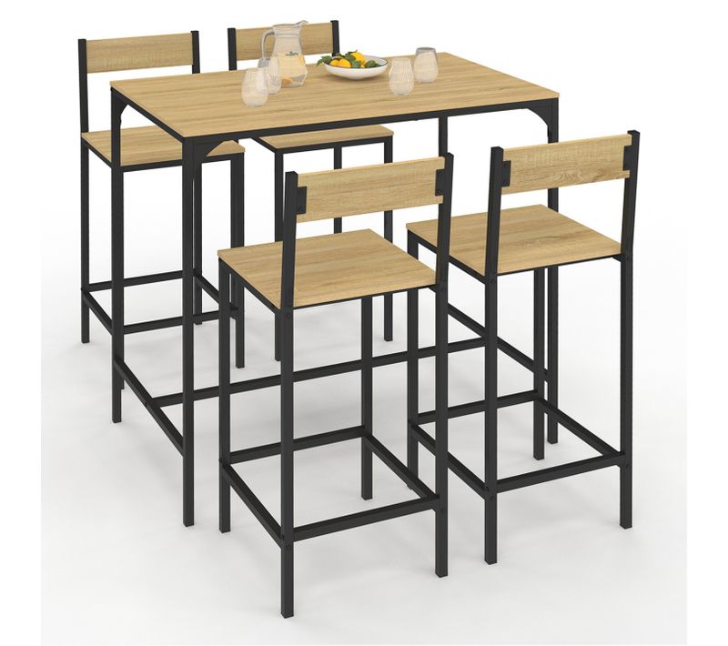 Ensemble Table Haute De Bar Detroit 100 Cm Et 4 Chaises De Bar Design Industriel