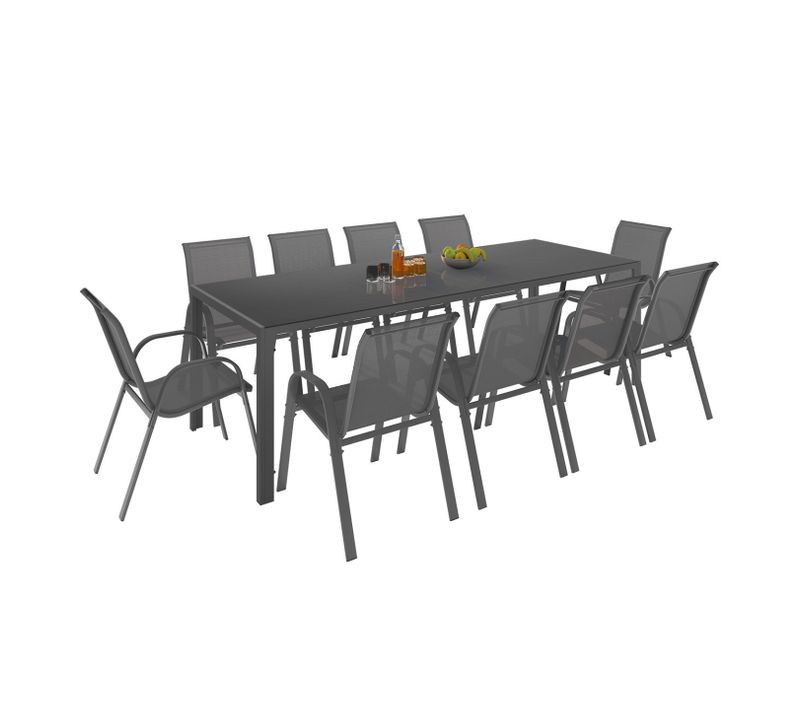 Salon De Jardin Madrid Table 240 Cm Et 10 Chaises Empilables Gris Anthracite