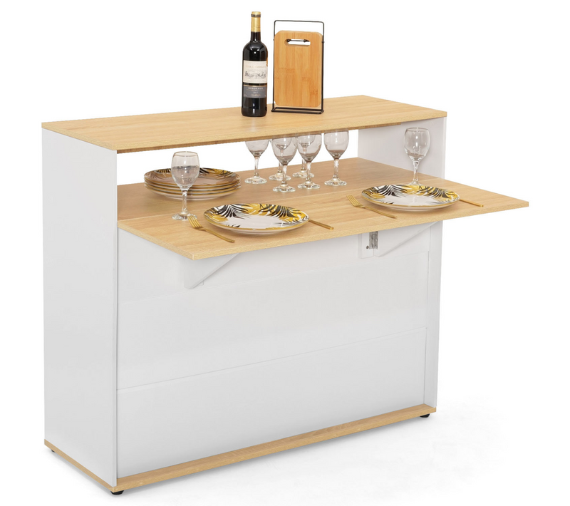 Meuble De Bar Extensible En Table à Manger 2 Personnes Vito Blanc Et Plateau Bois