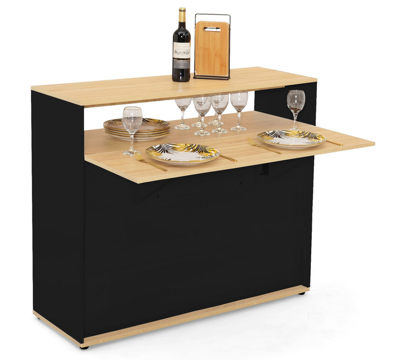 Meuble De Bar Extensible En Table à Manger 2 Personnes Vito Noir Et Plateau Bois
