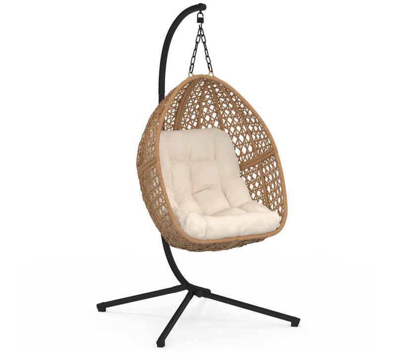 Fauteuil Lune Suspendu Ajouré Effet Rotin Avec Coussin Écru