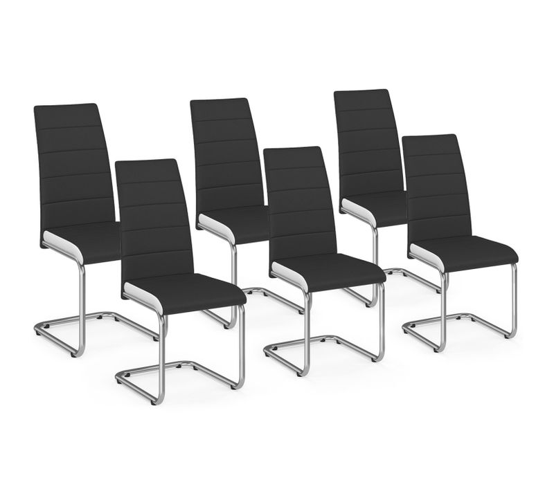 Lot De 6 Chaises Mia Noires Liseré Blanc Pour Salle à Manger