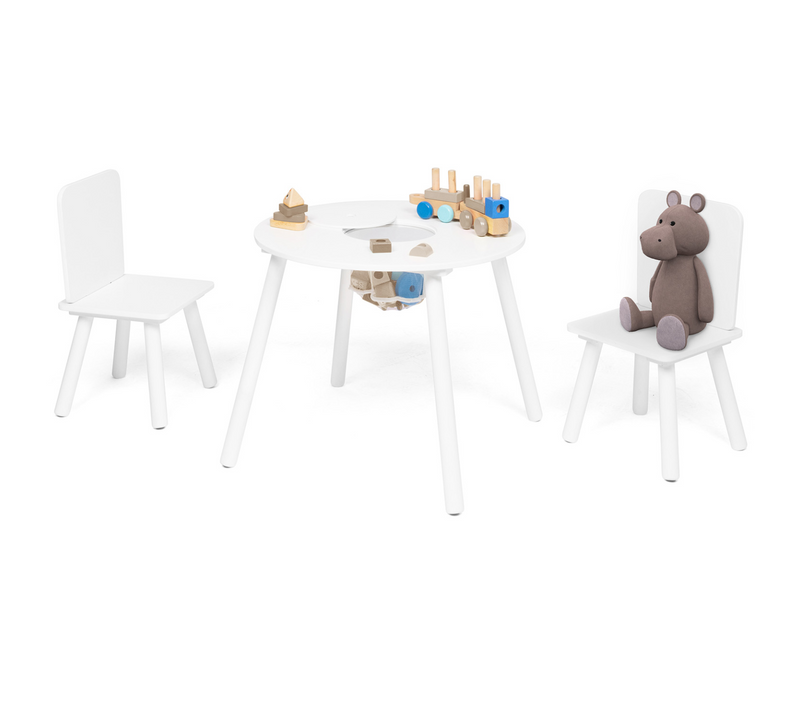 Table + 2 Chaises Enfant Candice Avec Espace De Rangement En Bois Blanc
