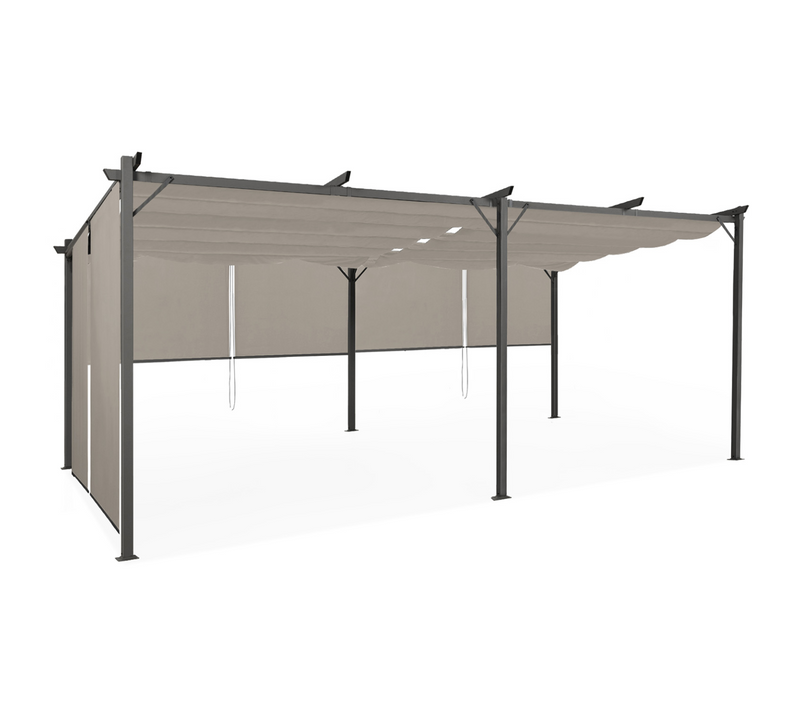 Pergola édition Spéciale Toit Rétractable 3x6 M Et 6 Stores Taupe