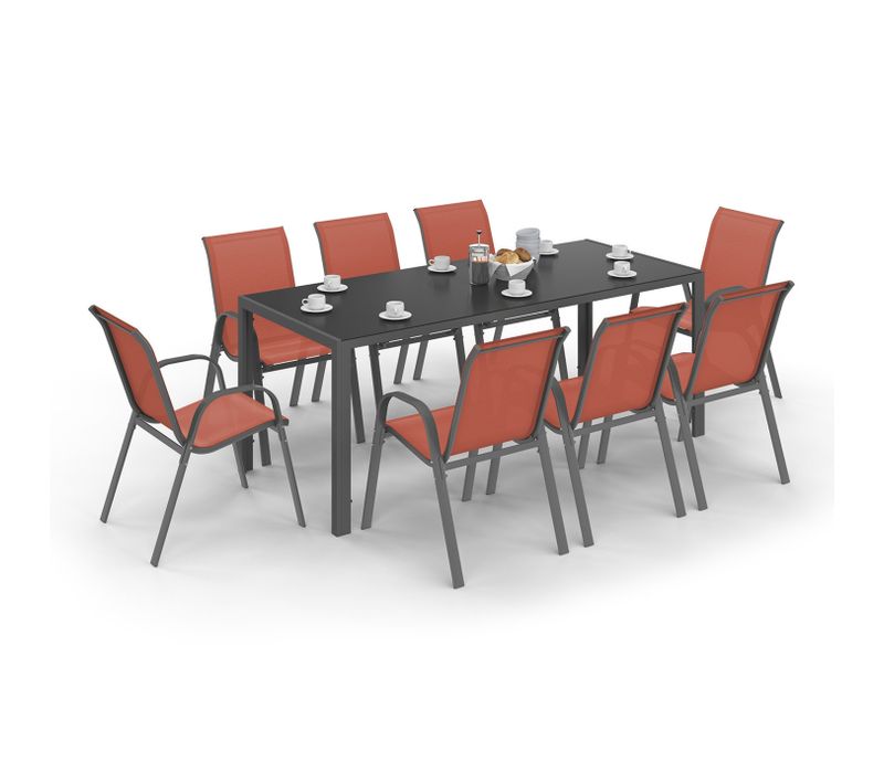Salon De Jardin Madrid Table 190 Cm Et 8 Chaises Empilables Terracotta