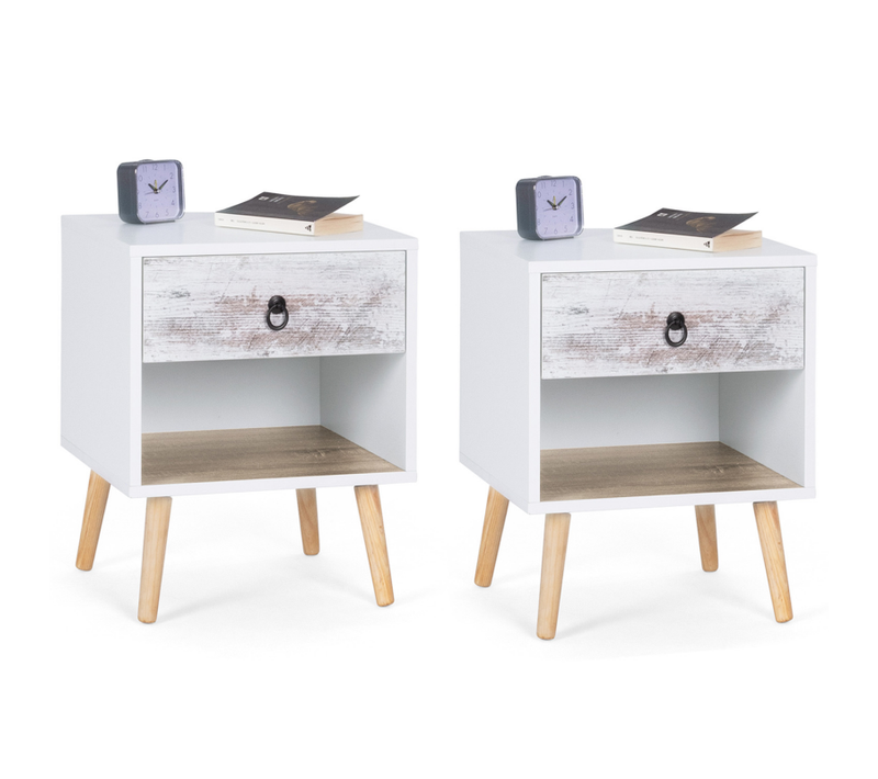 Lot De 2 Tables De Chevet Bahia 1 Tiroir Avec Niche Scandinave