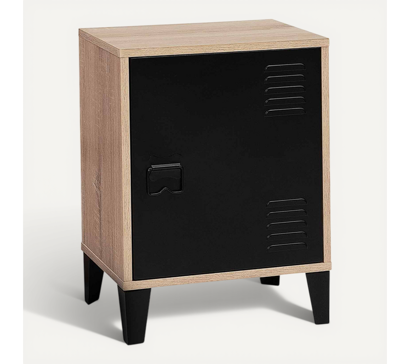 Table De Chevet Ester Effet Bois 1 Porte Métal Noir Design Industriel