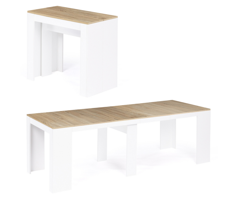 Table Console Extensible Orlando 10 Personnes 235 Cm Bois Blanc Et Façon Hêtre