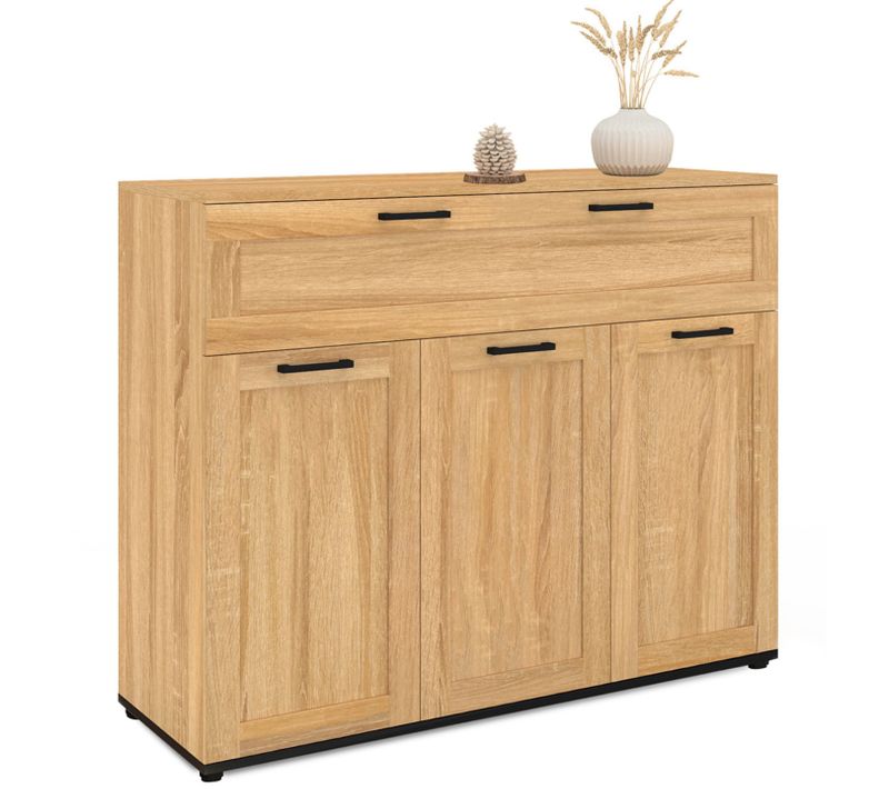 Buffet 100 Cm Vito 3 Portes Et 1 Tiroir Façon Hêtre Et Poignées Noires