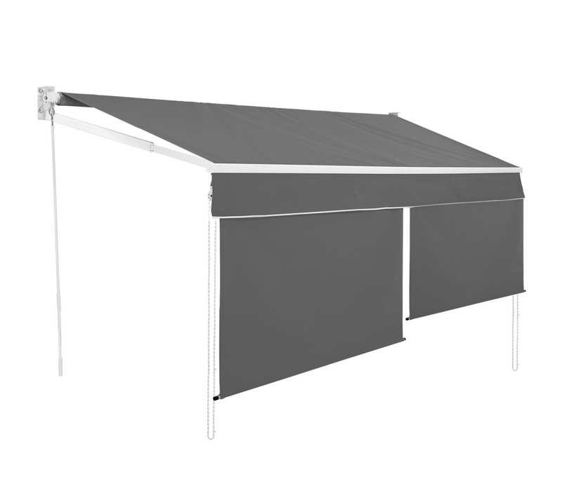 Store Banne Manuel 4x3 M Gris Anthracite Lambrequin H.1,50 M