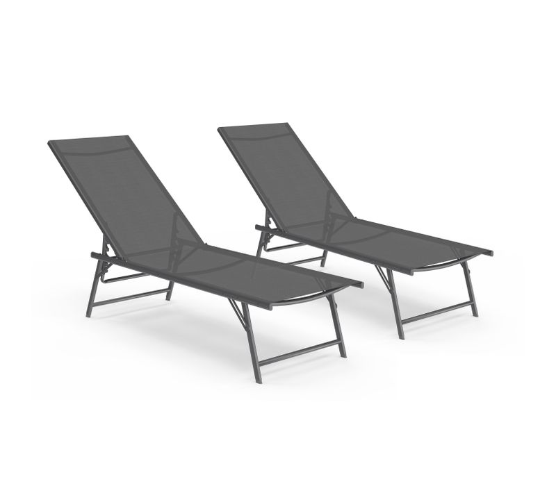 Lot De 2 Transats De Jardin Inclinables Kailua En Acier Gris Anthracite Et Toile Grise