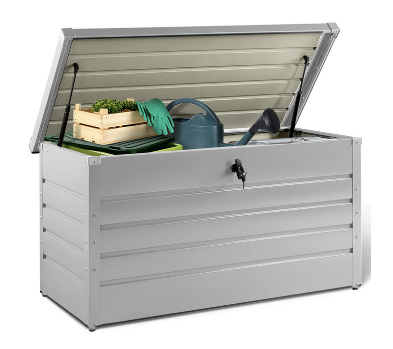 Coffre De Rangement Métal Verrouillable Gris Clair Pour Jardin 350l 120x62,5x63 Cm