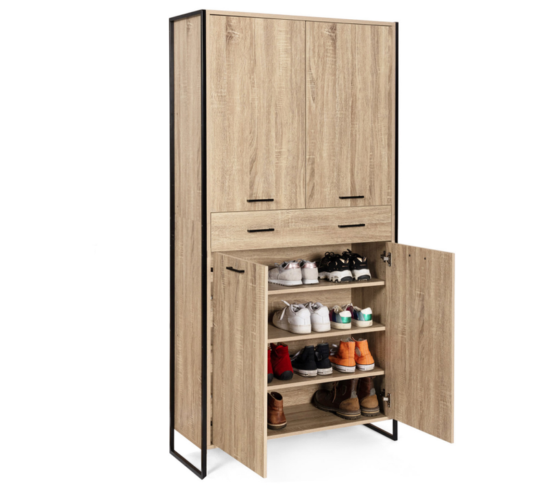 Armoire à Chaussures 24 Paires Luis 4 Portes Avec Tiroir Design Industriel H. 180 Cm