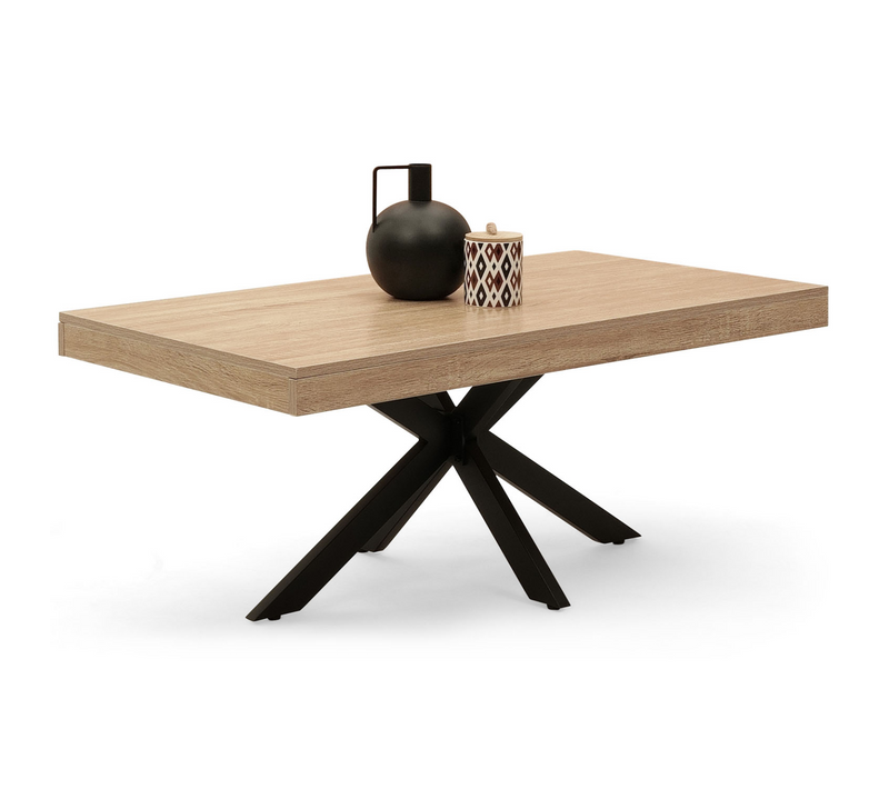 Table Basse Rectangulaire Alix 110 Cm Pied Araignée Bois Et Noir