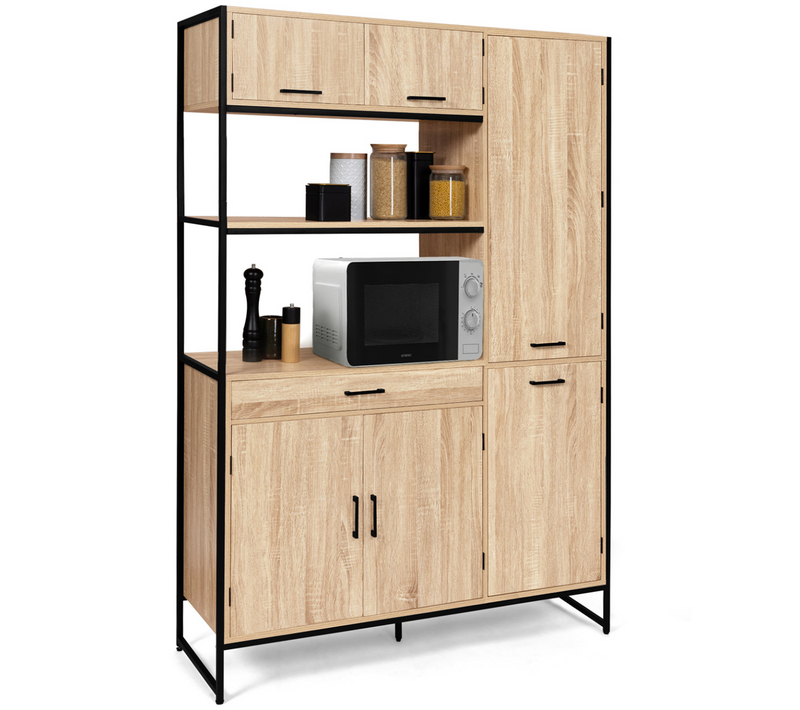 Buffet De Cuisine Avec Colonne De Rangement 120 Cm Detroit 6 Portes + Tiroir Design Industriel