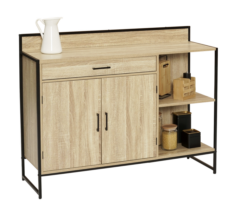 Buffet Bas De Cuisine 120 Cm Detroit Plan De Travail H.83 Cm 2 Portes + Tiroir Design Industriel