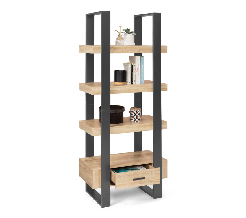 Etagère 4 Niveaux Avec Tiroir Phoenix Bois Et Noir