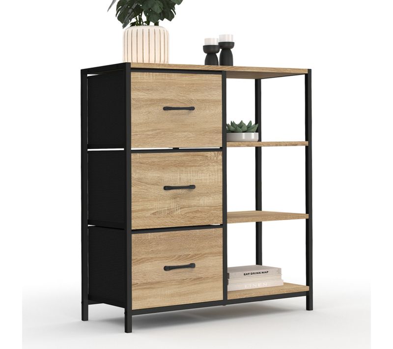 Buffet D'appoint 3 Tiroirs Et Étagères 70 Cm Utah Design Industriel