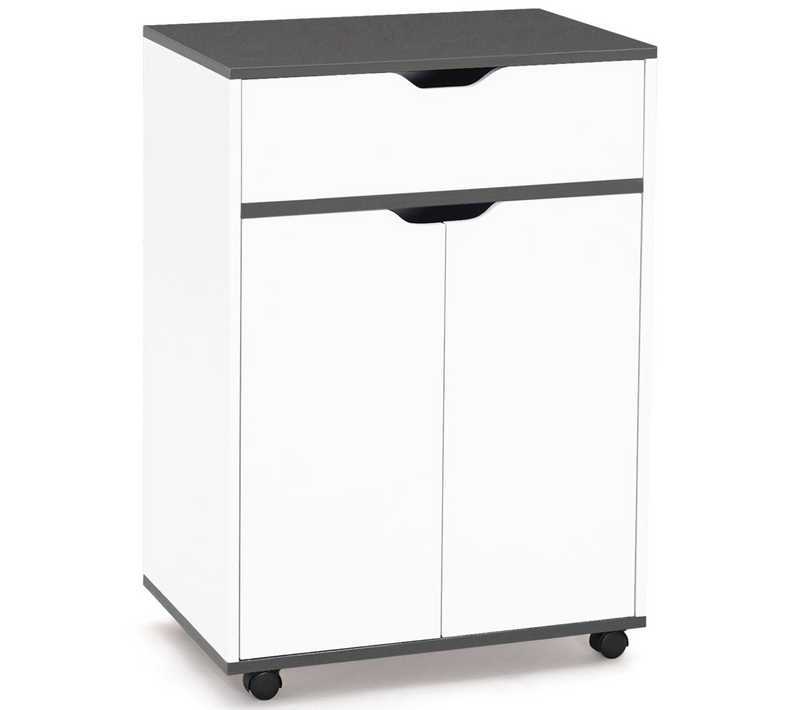 Desserte De Cuisine Cosy Placard Avec Tiroir Bois Blanc Et Plateaux Gris L.60 Cm