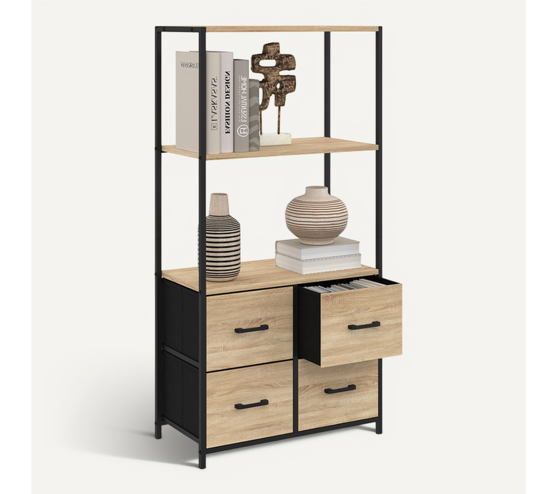 Etagère 3 Niveaux Avec 4 Tiroirs En Tissu Utah 120 Cm Meuble De Rangement Design Industriel