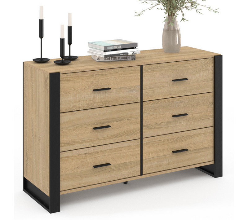 Commode 6 Tiroirs Onyx 115 Cm Bois Et Noir