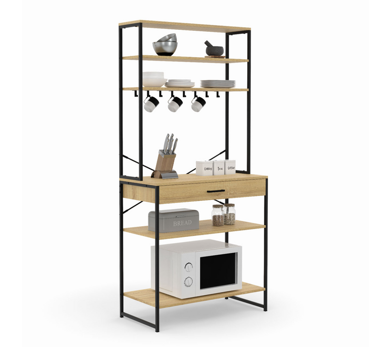 Etagère De Cuisine 80 Cm Detroit Avec Tiroir Et Crochets Design Industriel