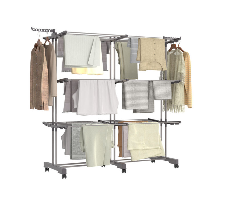 Séchoir à Linge Vertical Pliable Et Extensible 3 Niveaux Maxi Capacité 40m Inox Et Gris