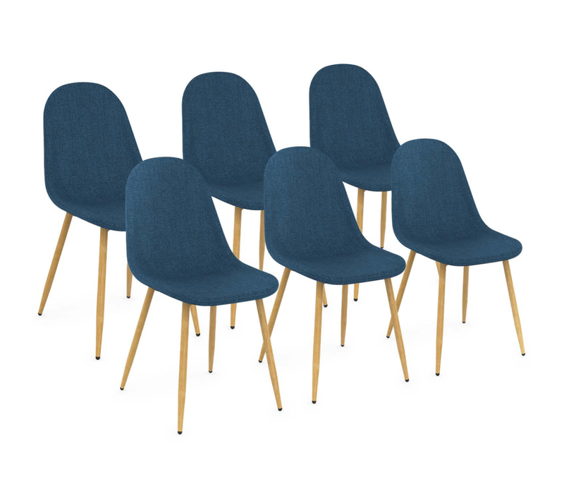 Lot De 6 Chaises Scandinaves Daphne En Tissu Bleu Canard Pour Salle à Manger