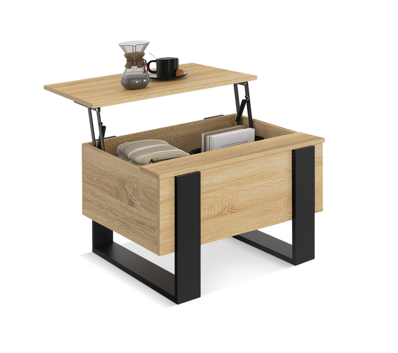 Table Basse Carrée Plateau Relevable 70 Cm Phoenix Bois Et Noir