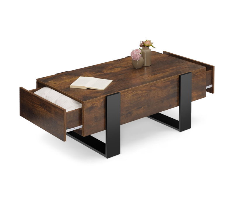 Table Basse Rectangle Phoenix Avec Tiroirs 100 Cm Bois Effet Vieilli Et Noir