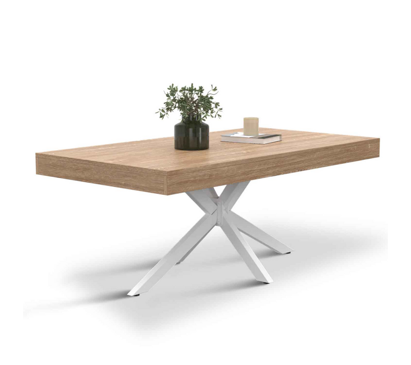 Table Basse Rectangulaire Alix 110 Cm Pied Araignée Bois Et Blanc