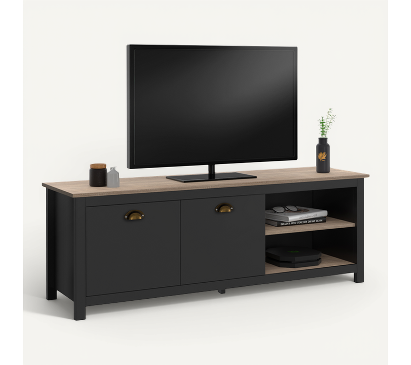 Meuble TV 140 Cm Campagne Isis Bois Et Noir