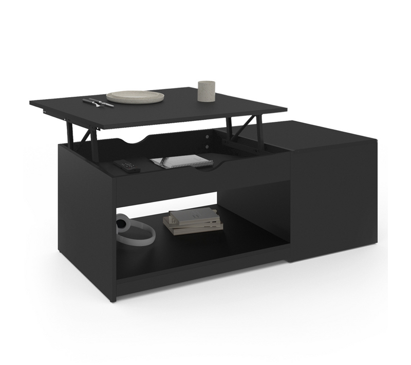 Table Basse Plateau Relevable Elea Avec Coffre Bois Noir