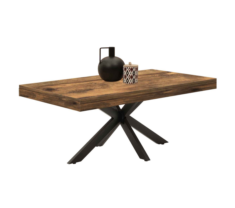 Table Basse Rectangulaire Alix 110 Cm Pied Araignée Bois Foncé Effet Vieilli Et Noir