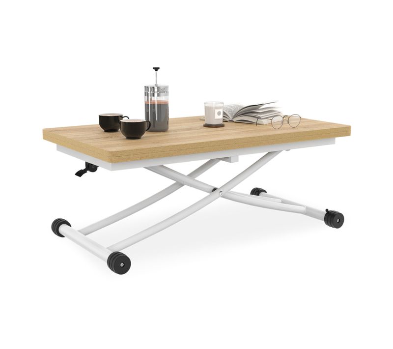 Table Basse Extensible Relevable En Table à Manger Rectangulaire Urbana 100 Cm Plateau Façon Hêtre P