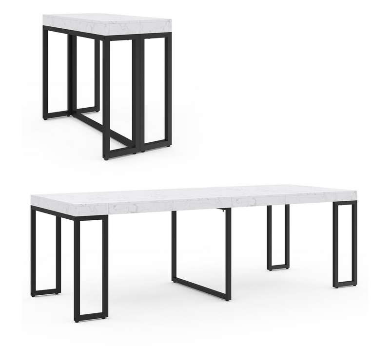Table Console Extensible 10 Personnes 235 Cm Plateau Effet Marbre Blanc Alaska
