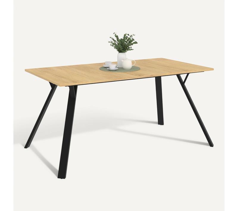 Table à Manger Rectangle Yseult 8 Personnes Bois Et Noir Design Industriel 160 Cm